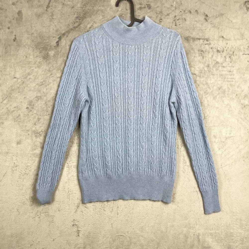 Vintage 90s Minimalist Cashmere Cable Knit Mock Neck Sweater Small Preppy Cozy